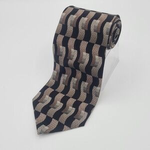 Bruno Rossi Neck Tie 100% Silk Black Gray Wavy 58"